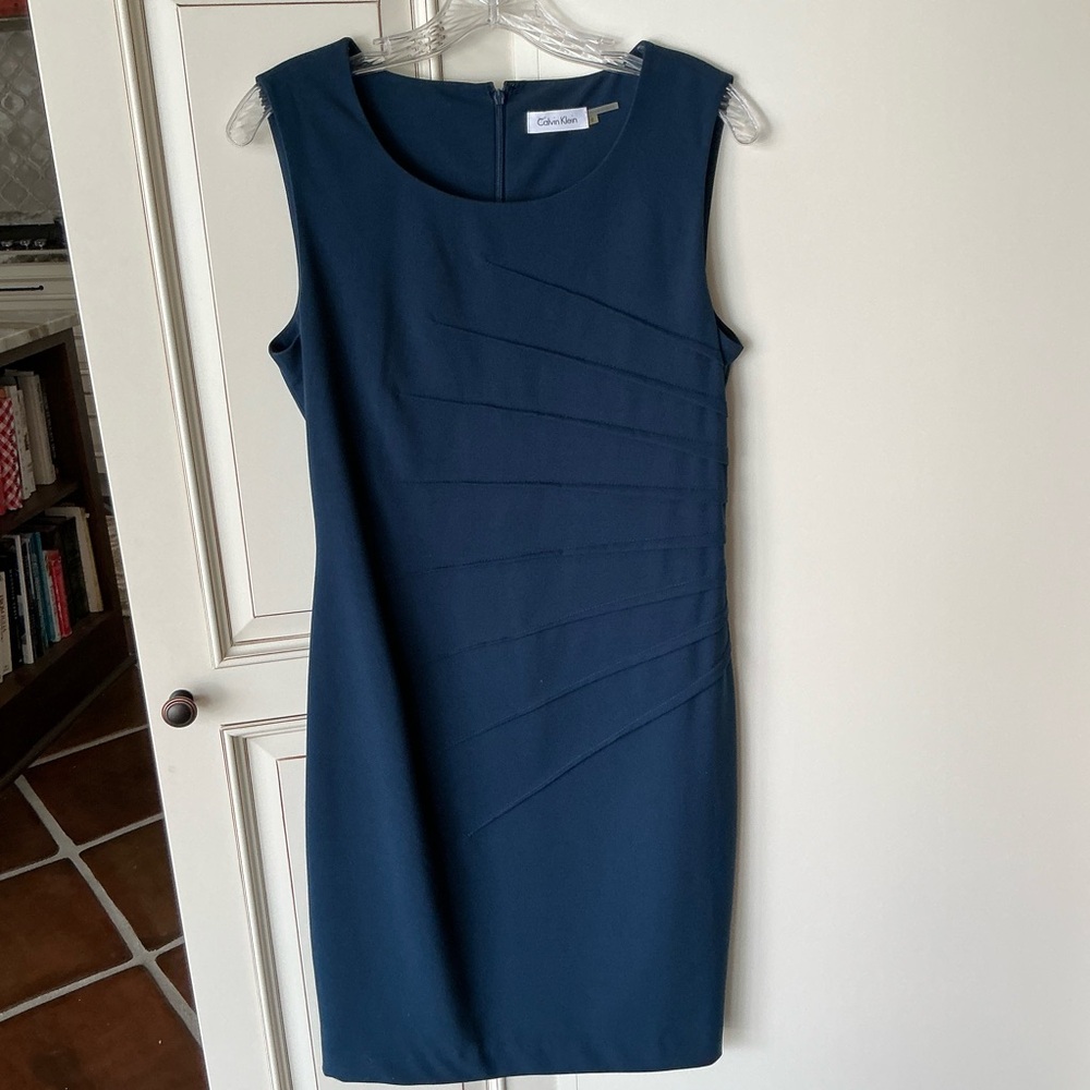 Calvin Klein Dark Teal Sleeveless Sheath Dress, Size 8